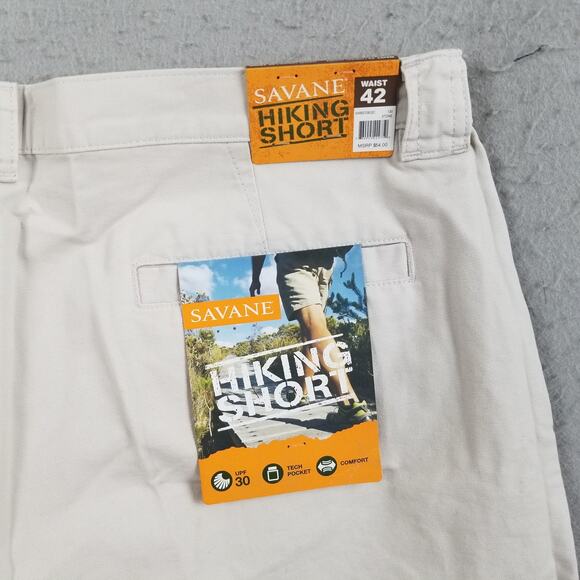 Savane Hiking Shorts Mens 42 Stone Cotton UPF 30 Hidden Tech Pocket Comfort NWT - Picture 10 of 15